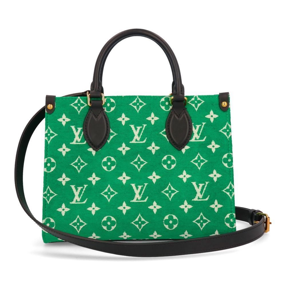 Tote Bag On The Go Monogram Jacquard Velvet Leather Green PM